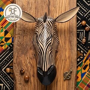 Vintage Hand-Carved Wooden Zebra Mask African Tribal Art Wall Decor Kenya 10x8"